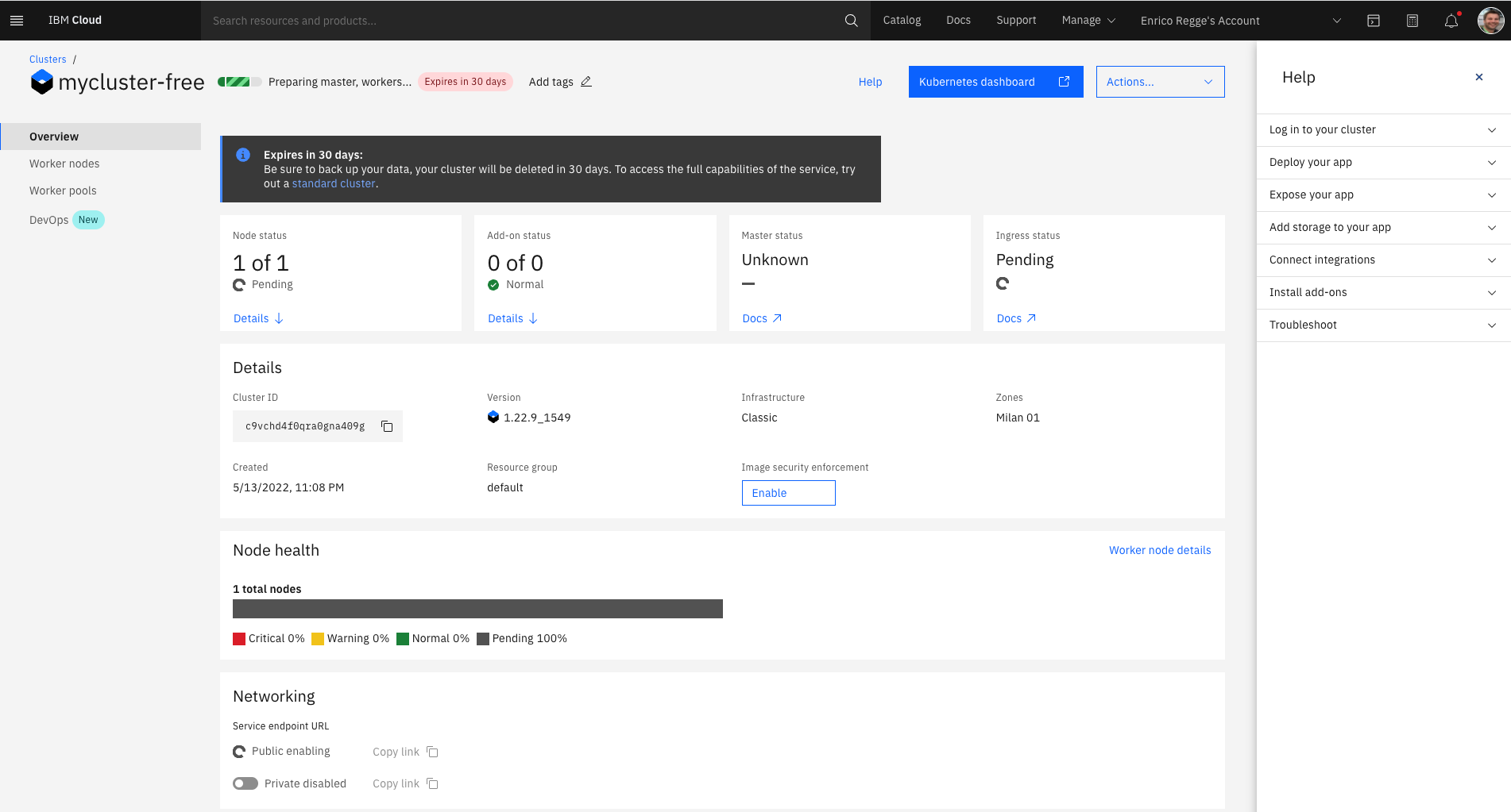 IBM Cloud Catalog - IKS waiting for the cluster to become ready